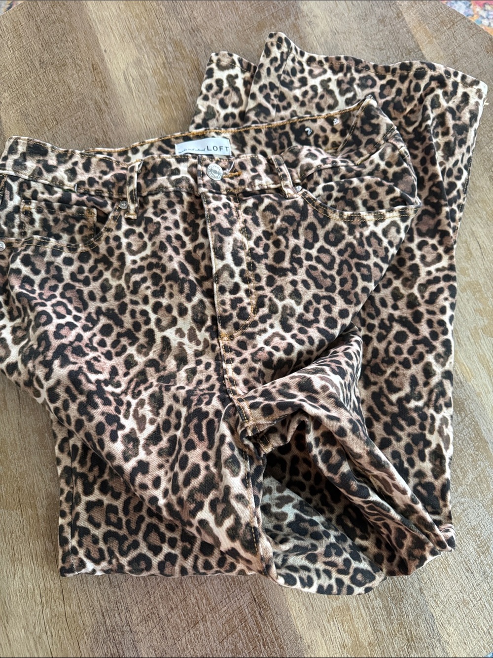 LOFT Leopard-Print Wide Leg Jeans in Tan and Black